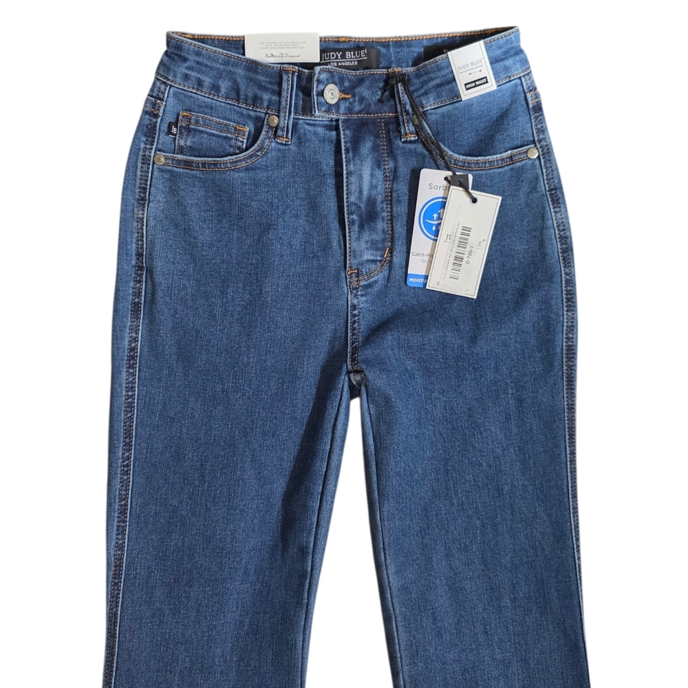 Judy Blue Medium Blue High Waisted Flare Jeans Raw Hem Size 1/25 NWT - Picture 3 of 10